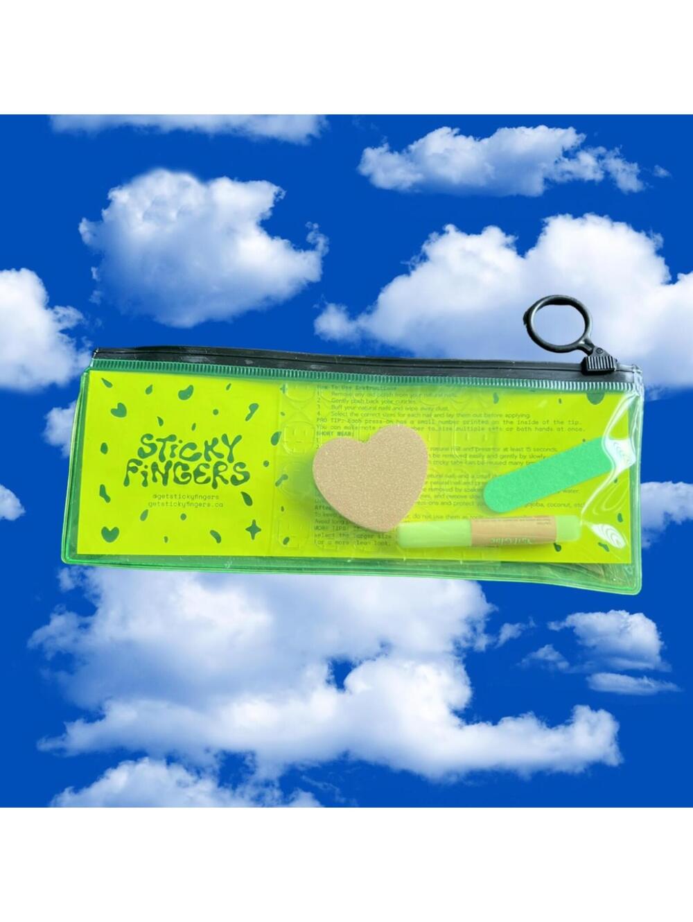 Sticky Fingers Neon Y2K Rainbow Press-On Nail Set Clear Zip Pouch Hand Painted - Picture 2 of 4